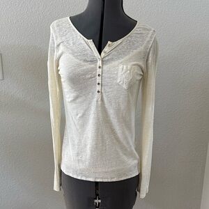 Massimo Dutti Off-White Long Sleeve Henley Top